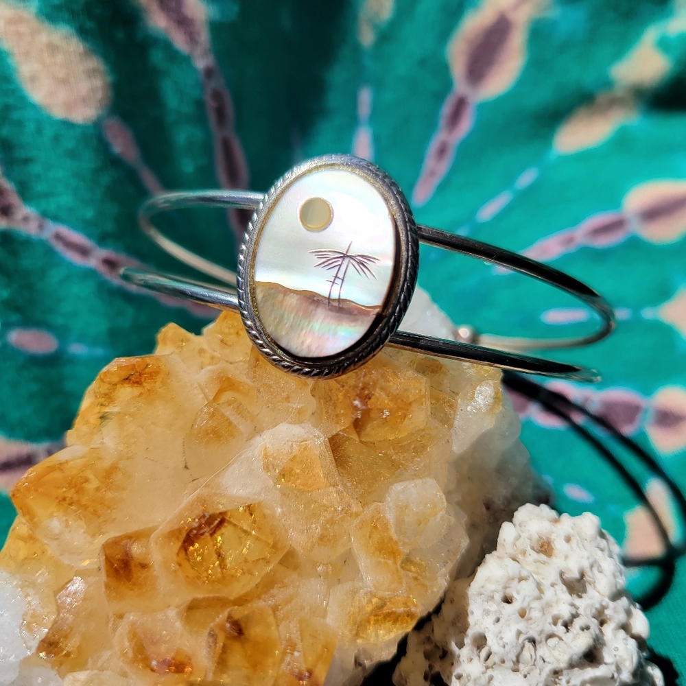 Vintage shell inlay cuff bracelet.